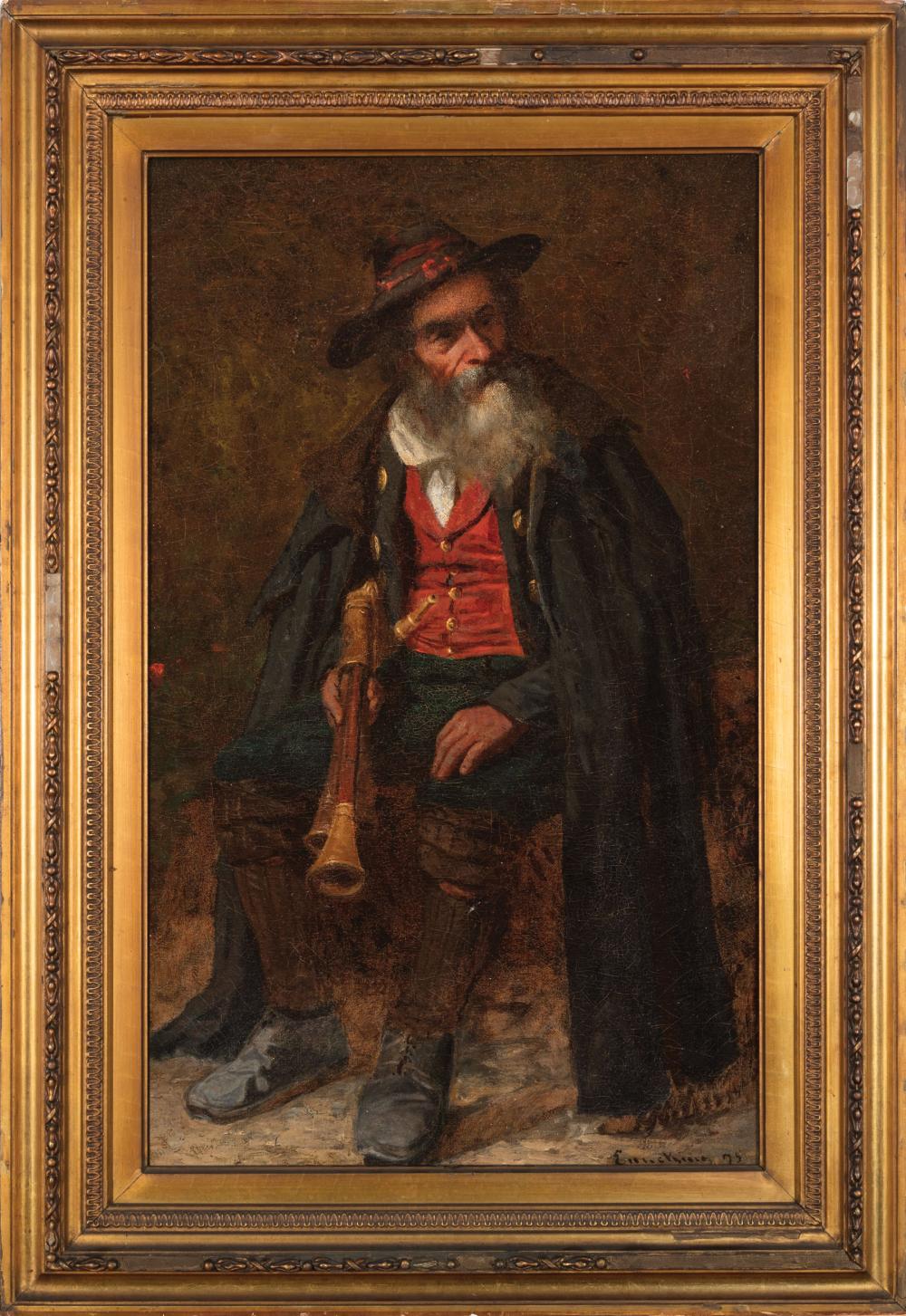 Appraisal: John Joseph Enneking American - Seated Man with Bagpipes oil