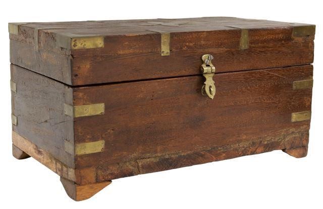 Appraisal: British Colonial brass-bound storage chest early th c fitted with