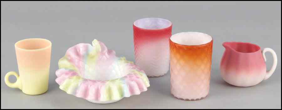 Appraisal: PEACH QUILTED SATIN GLASS CUP Together with a pink zig-zag