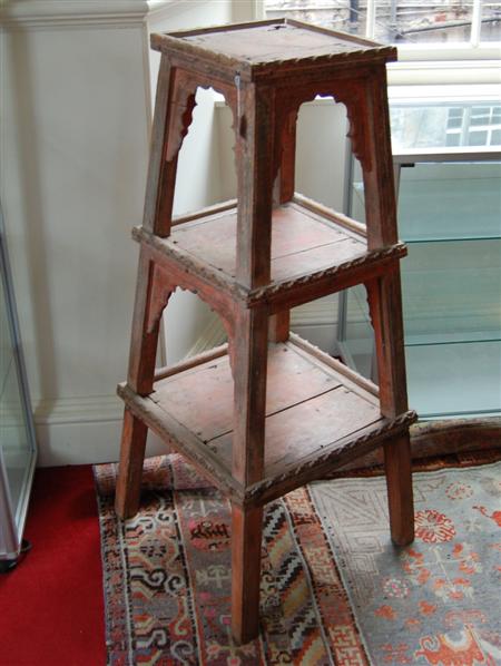 Appraisal: TIBETAN PAINTED WOODEN THREE TIER TABLE LATE TH CENTURY cm