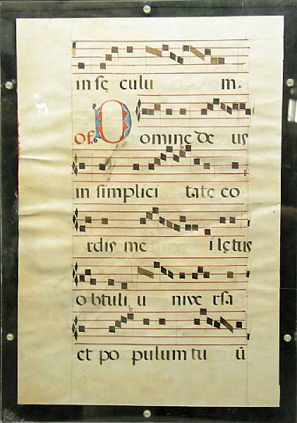 Appraisal: An illuminated antiphonal leaf on vellum th century Two sided