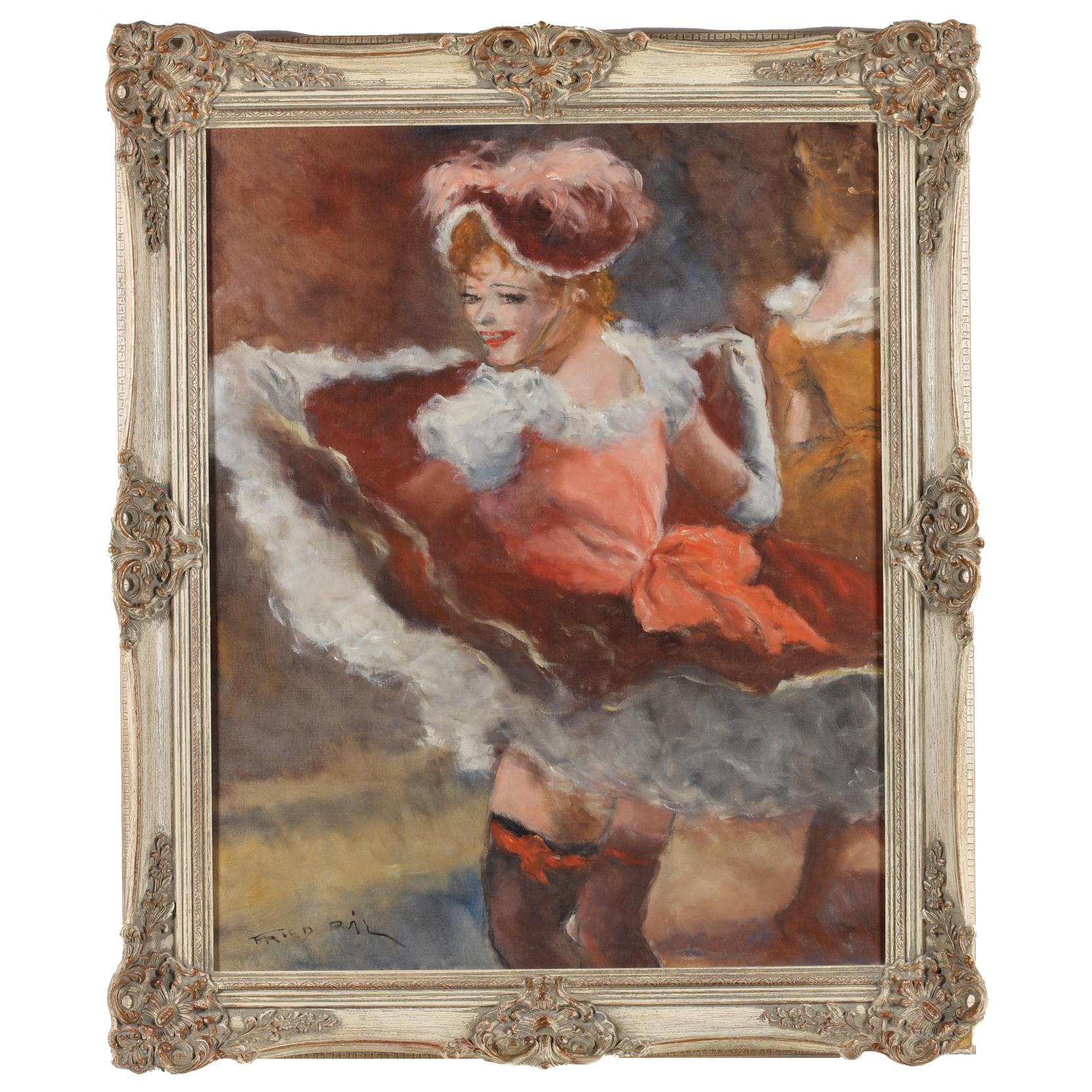 Appraisal: P l Fried Hungarian - Can-Can Dancer oil on canvas