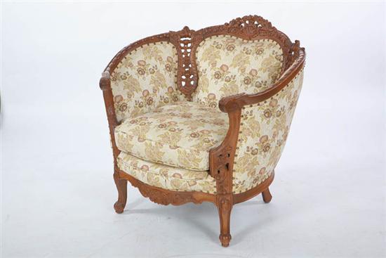 Appraisal: BARREL BACK ARMCHAIR Pierce carved chair on French feet with