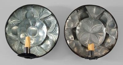 Appraisal: Two similar toleware sconces each tinned sheet iron with circular