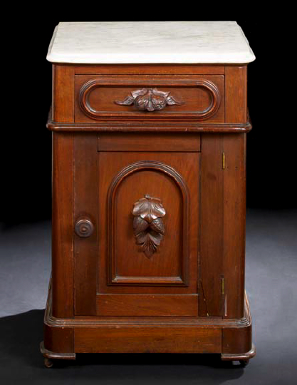 Appraisal: American Renaissance Revival Walnut and Marble-Top Nightstand third quarter th