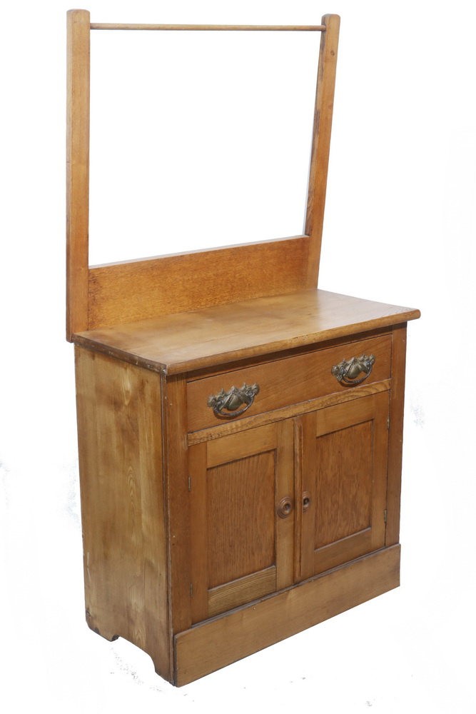 Appraisal: REFINISHED OAK COMMODE WITH TOWEL BAR Circa refinished oak commode