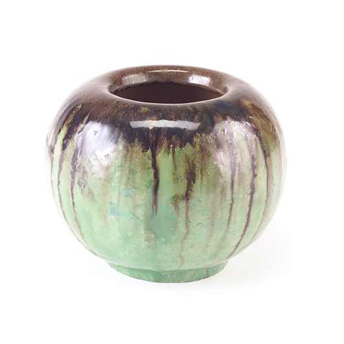 Appraisal: FULPER Spherical vase with closed-in rim covered in a fine