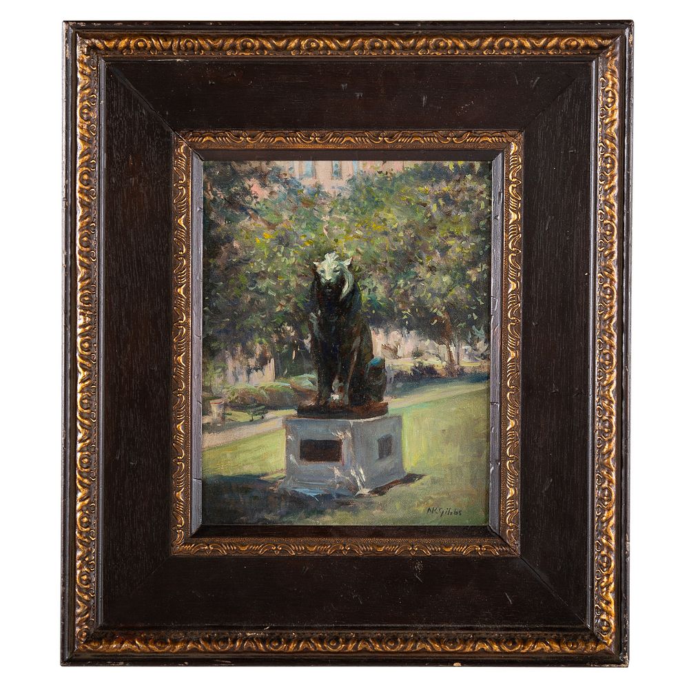 Appraisal: Nathaniel K Gibbs Lion Statue oil on board American -