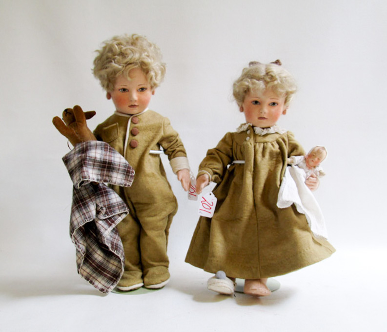 Appraisal: TWO R JOHN WRIGHT FELT DOLLS from the Babes in