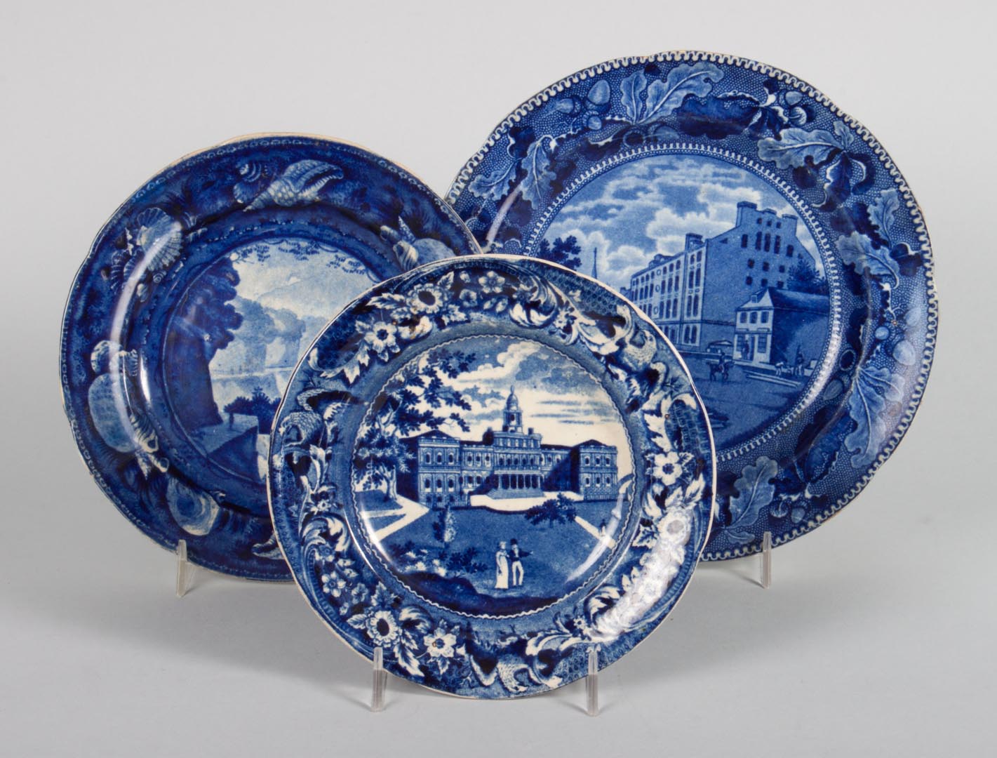 Appraisal: Three Staffordshire blue transferware plates first quarter- th century including