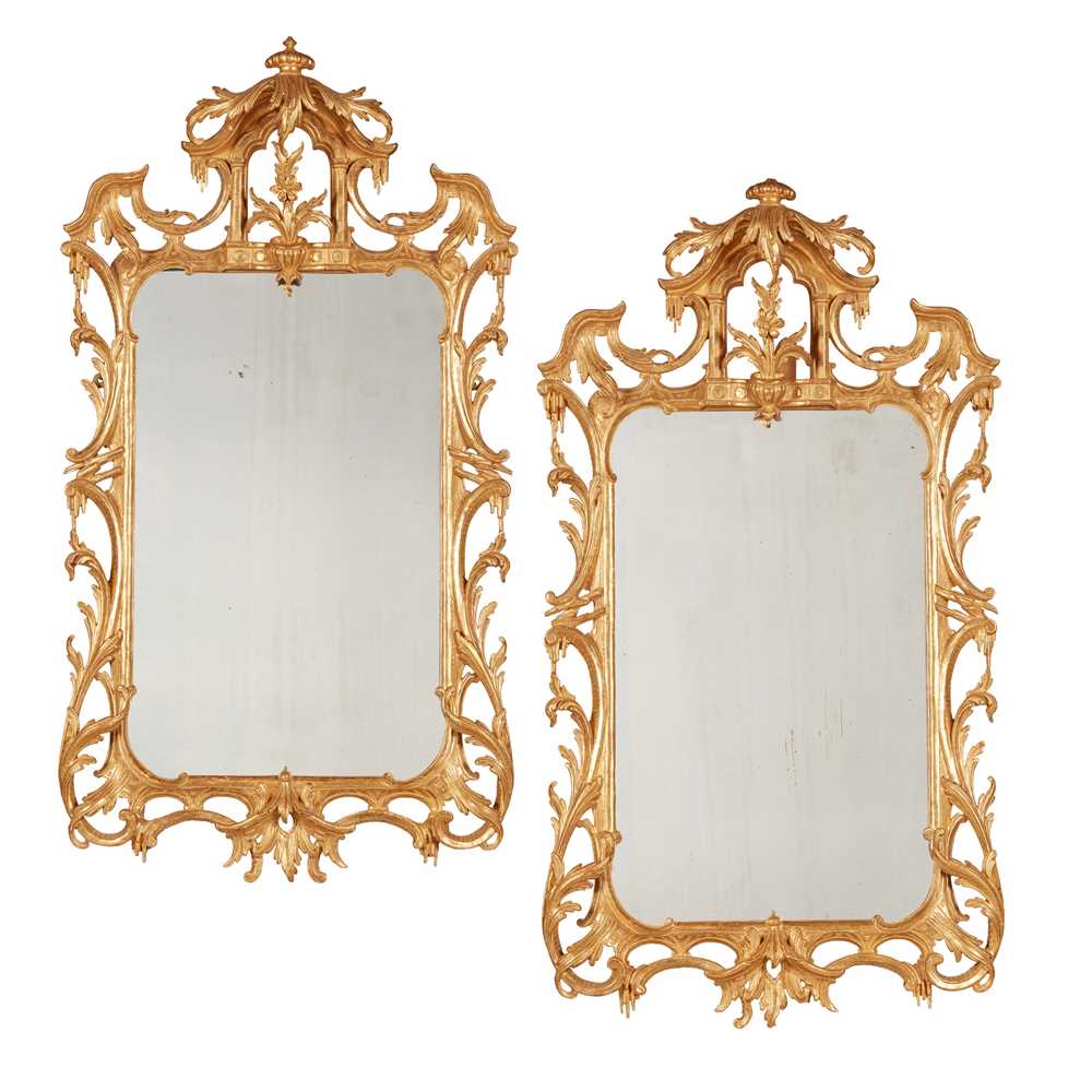 Appraisal: PAIR OF CHINESE CHIPPENDALE STYLE GILTWOOD MIRRORS TH CENTURY the