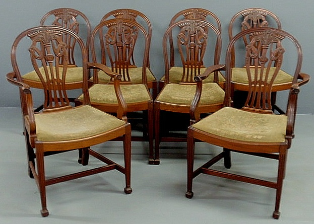 Appraisal: Set of eight Chippendale style mahogany dining chairs with carved