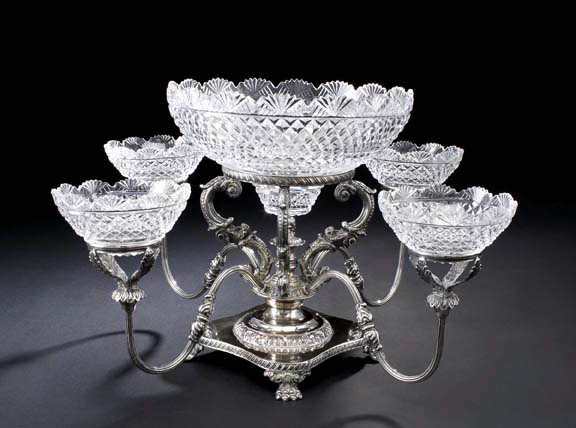 Appraisal: Victorian Silverplate Epergne fourth quarter th century unmarked the squat