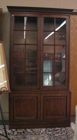 Appraisal: Vintage Walnut Glass Door Lighted Bookcase two piece with two