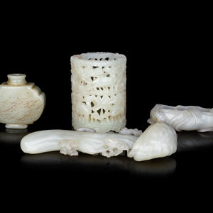 Appraisal: Four Chinese Carved Celadon Jade Scholar's Objects the first a