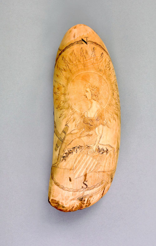 Appraisal: Important American scrimshaw whale tooth dated inscribed James Cravetts Whalers