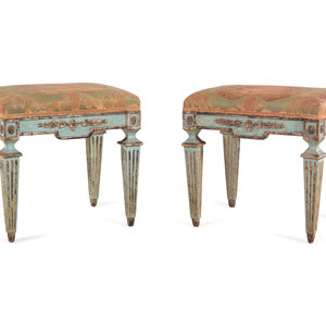 Appraisal: A Pair of Italian Painted and Parcel Gilt Stools Early