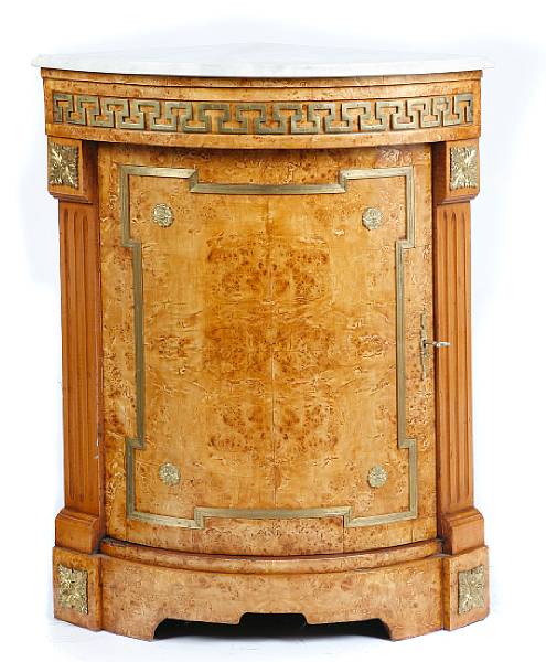 Appraisal: A pair of Louis XVI style burled maple and marble