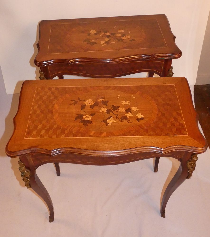 Appraisal: PAIR FRENCH INLAID GAME TABLES Pair old French Louis XV