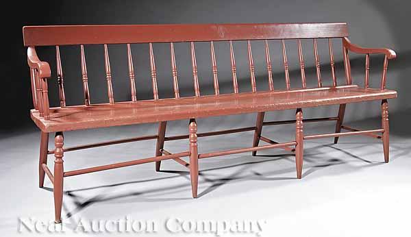 Appraisal: An American Espagnol Brun Painted Windsor Bench th c spindle