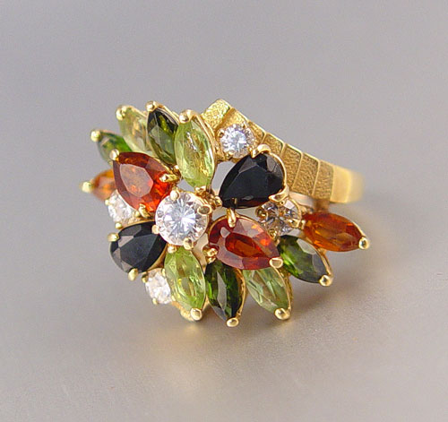 Appraisal: K CTW DIAMOND AND MULTI COLOR STONE RING K yellow