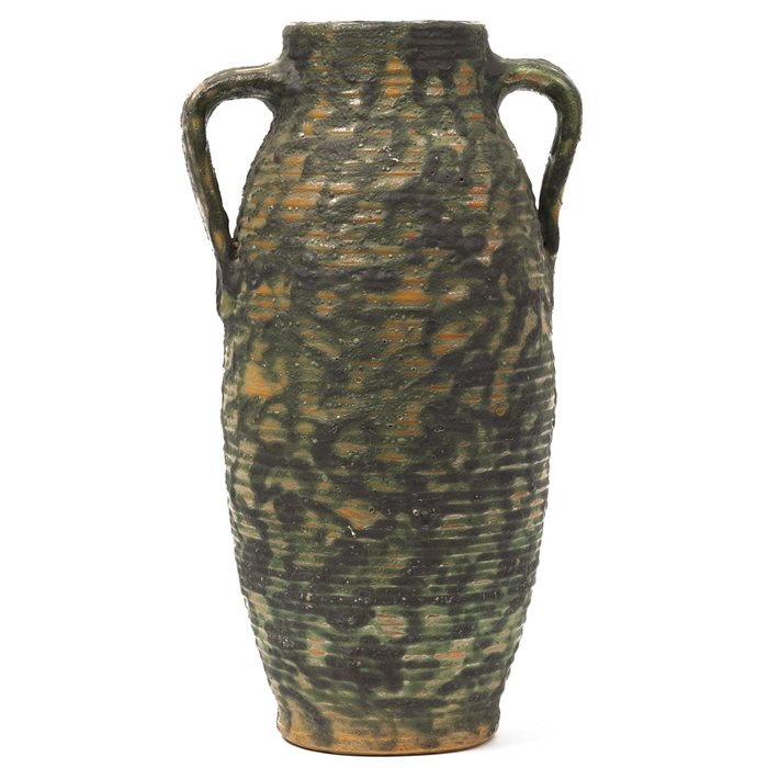 Appraisal: Fulper floor vase large two-handled free hand coiled design with