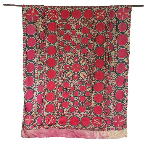 Appraisal: A late th Century Uzbekistan Suzani finely woven a central