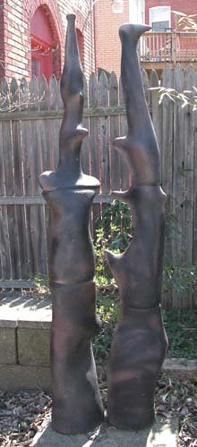 Appraisal: Tall Black Pipe Sculpture of Touching Forms Ceramic on Ceramic