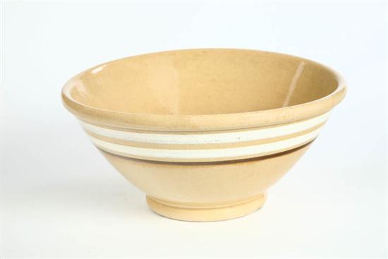 Appraisal: LARGE YELLOWWARE MIXING BOWL Collared bowl with two white bands