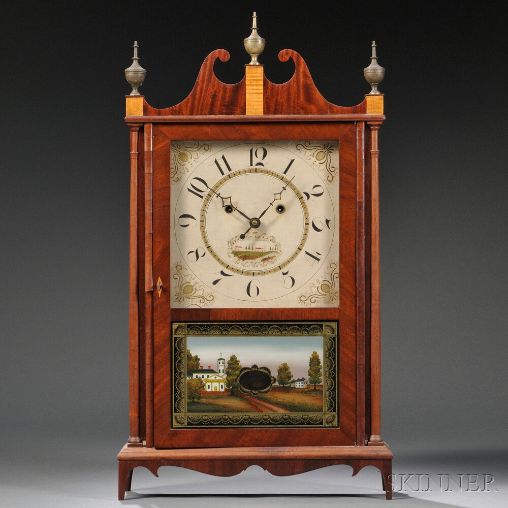 Appraisal: Silas Hoadley Upside-Down Pillar and Scroll Shelf Clock Plymouth Connecticut