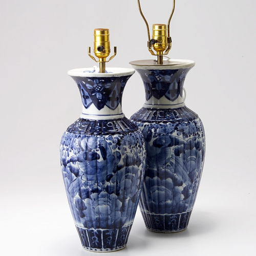 Appraisal: Pair of Japanese porcelain vases th c with fluted sides