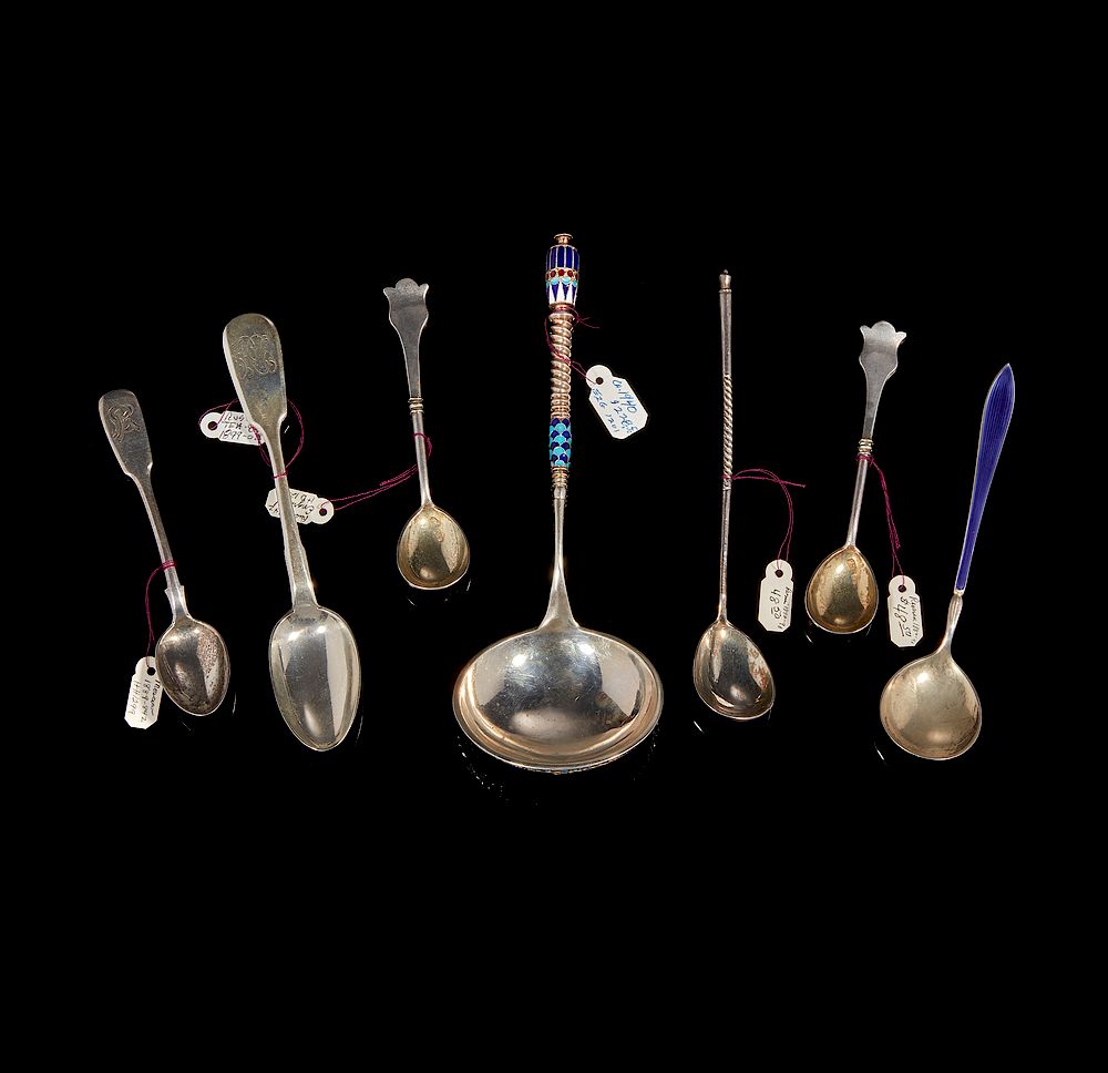 Appraisal: Assorted Russian Enameled and Silver Spoons Lot comprising two enamel