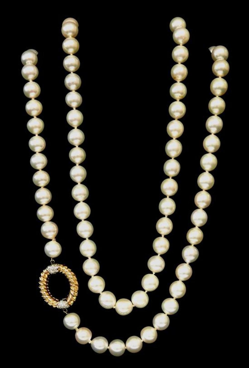 Appraisal: JEWELRY Cultured Pearl Necklace with Gold Diamond Medallion necklace contains