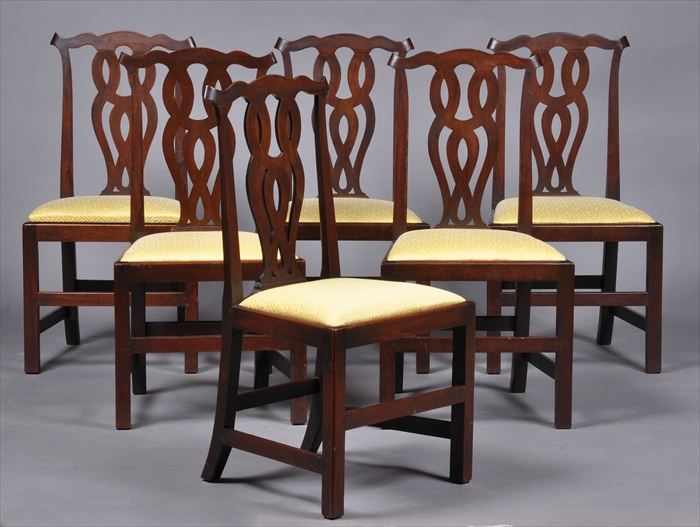 Appraisal: SIX GEORGE III MAHOGANY SIDE CHAIRS Each with serpentine rail