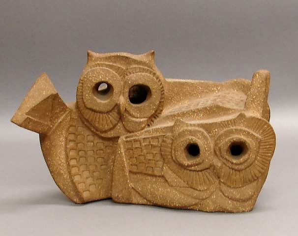 Appraisal: Modernist sculpture of two owls tall wide signed at base