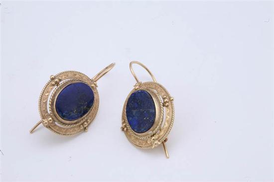 Appraisal: PAIR OF LAPIS EARRINGS Bezel set with granulated accents Shepherd