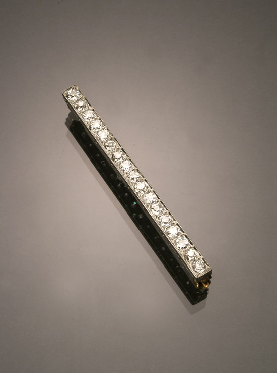 Appraisal: Art Deco Platinum and Diamond Bar Pin Circa Set with