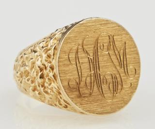 Appraisal: Man's K Yellow Gold Monogram Nugget Style Ring with a