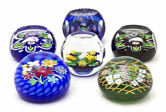 Appraisal: A Collection of Six Perthshire Glass Paperweights one with millefiori