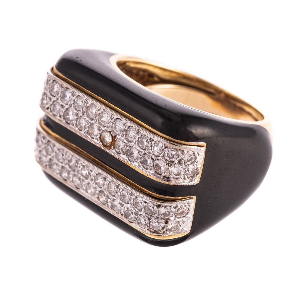 Appraisal: An Onyx Ring with Diamond Stripes in K K yellow