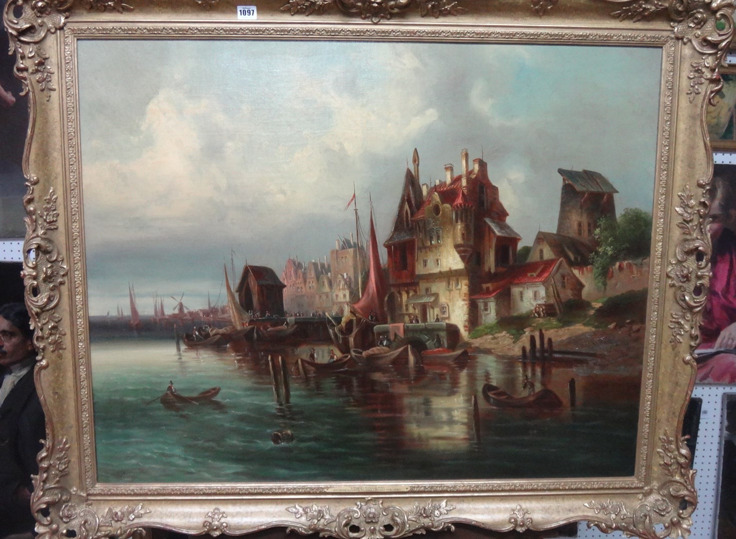 Appraisal: Attributed to Ludwig Hermann - Riverside town oil on canvas