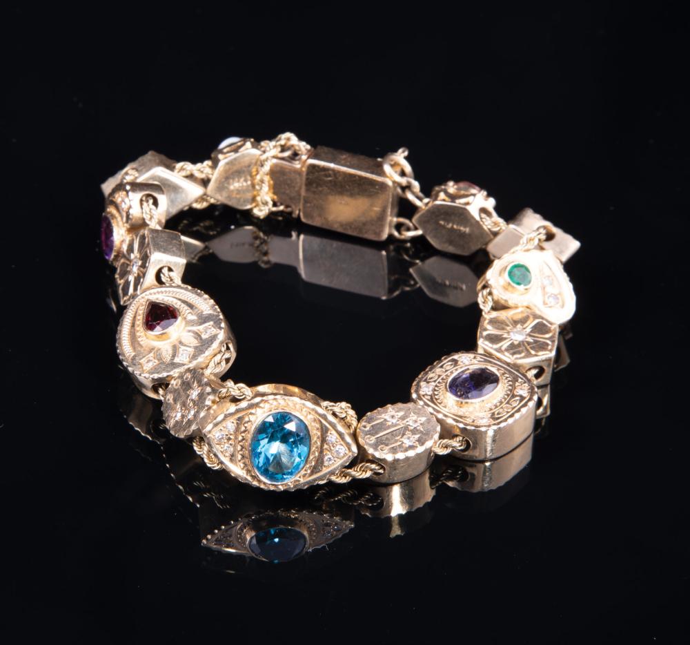 Appraisal: kt Yellow Gold and Gem-Set Slide Bracelet comprised of slides