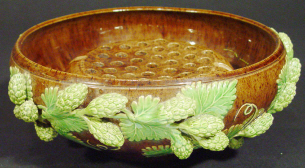 Appraisal: Large Rye Pottery bowl relief moulded with hops and leaves