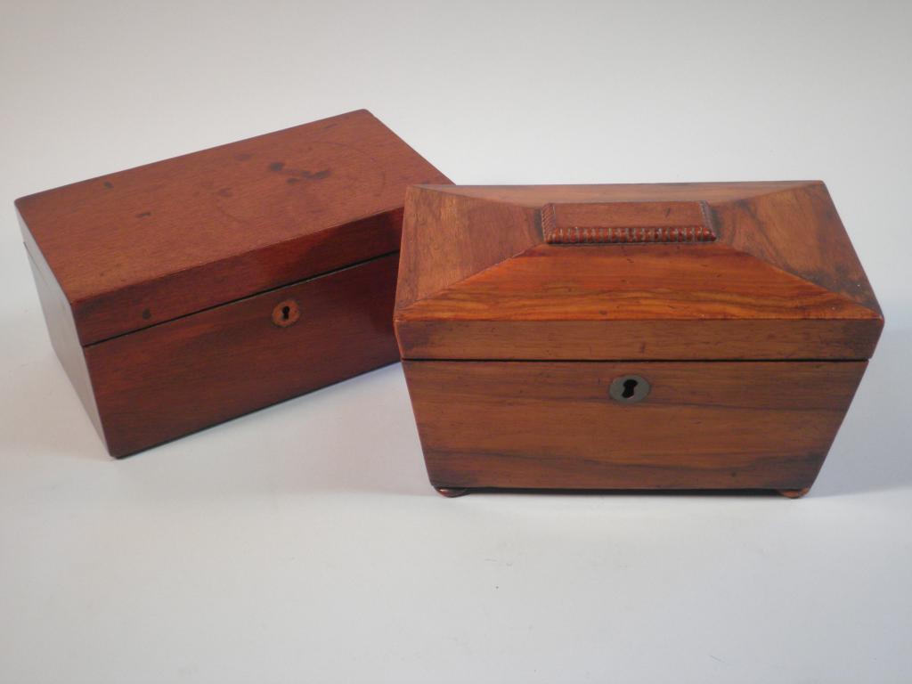 Appraisal: A William IV walnut sarcophagus shaped tea caddy and another