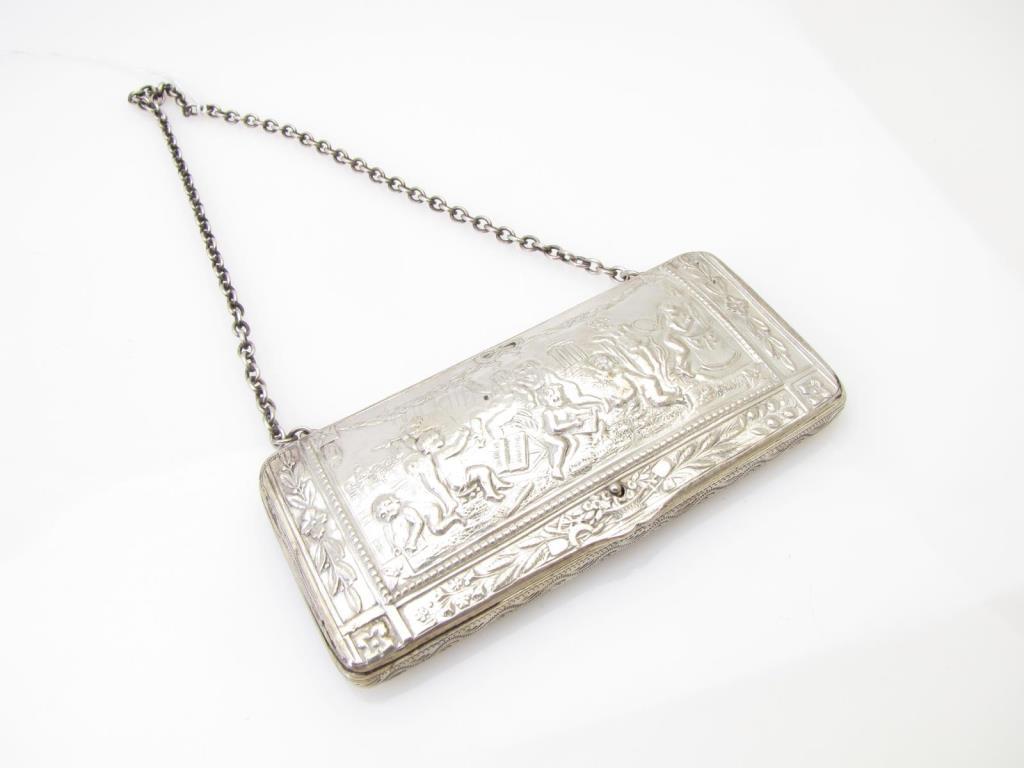 Appraisal: A lady's Victorian coin silver card case with chain circa