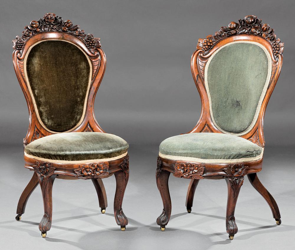 Appraisal: Pair of American Rococo Carved and Laminated Rosewood Side Chairs