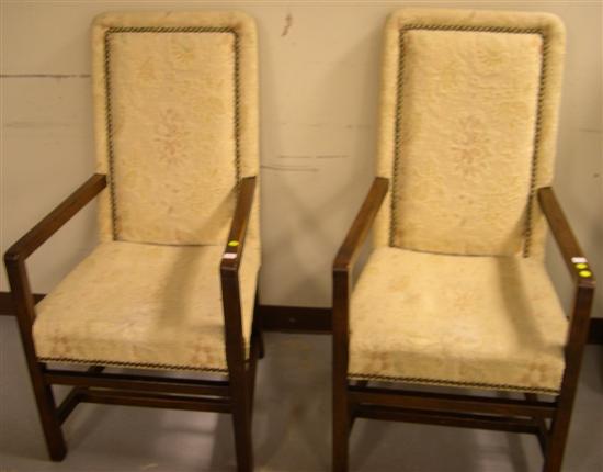 Appraisal: Two Henredon open arm chairs mahogany frame tacked upholstery some