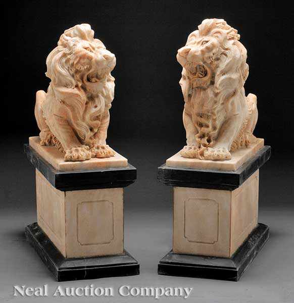 Appraisal: A Pair of Finely Carved Marble Lions in the Neoclassical