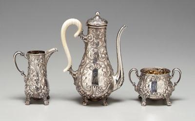 Appraisal: Repousse sterling tea service floral and scroll decoration acanthus and