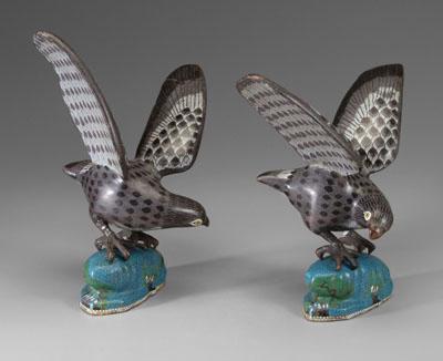 Appraisal: Pair Chinese cloisonn eagles mirror images each perched with out-spread